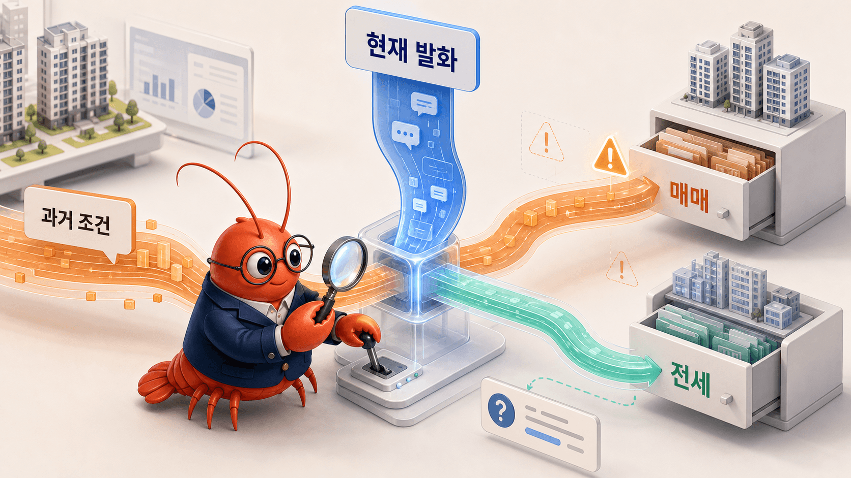 과거 매매 조건과 현재 전세 발화가 충돌해 어떤 조건을 기억해야 하는지 갈라지는 장면